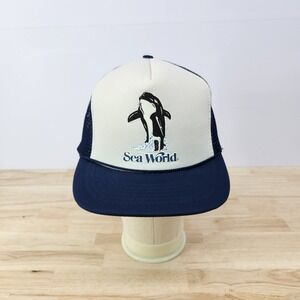 Vintage 1986 Sea World Snapback Trucker Hat Cap Foam Orca